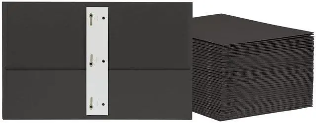 Main image of 2 Pocket Folders w/Prongs, Mega Box of 125, Textured Paper Folders, Black, Letter Size, Essentials for School & Teacher Supplies Lists (57717)