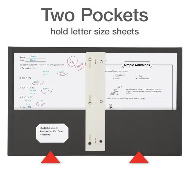 Alt view image 3 of 6 - 2 Pocket Folders w/Prongs, Mega Box of 125, Textured Paper Folders, Black, Letter Size, Essentials for School & Teacher Supplies Lists (57717)