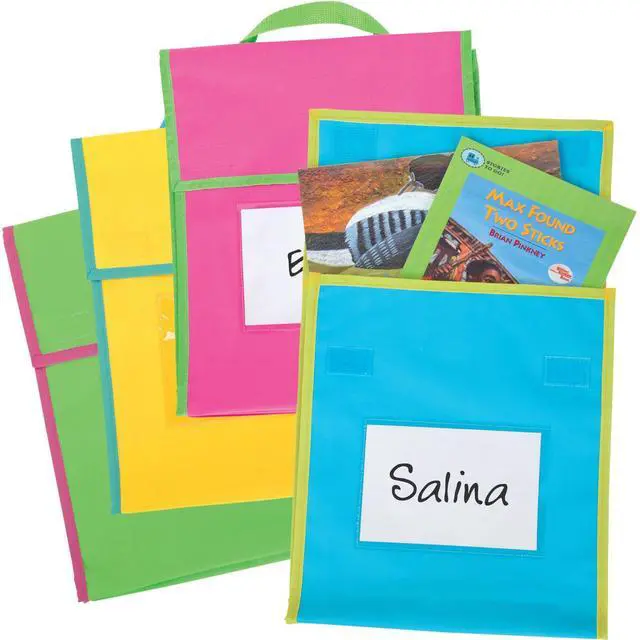 Main image of Store More Medium Book Pouches, 36-Pack, Neon | Stitched-on Handle, Clear Name Tag Pocket, Durable Fabric, Water Resistant, Send Home Books & Homework