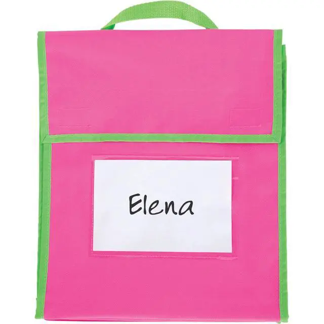 Alt view image 3 of 5 - Store More Medium Book Pouches, 36-Pack, Neon | Stitched-on Handle, Clear Name Tag Pocket, Durable Fabric, Water Resistant, Send Home Books & Homework