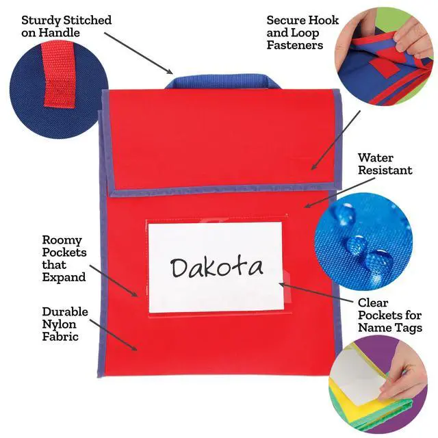 Alt view image 5 of 5 - Store More Medium Book Pouches, 36-Pack, Neon | Stitched-on Handle, Clear Name Tag Pocket, Durable Fabric, Water Resistant, Send Home Books & Homework