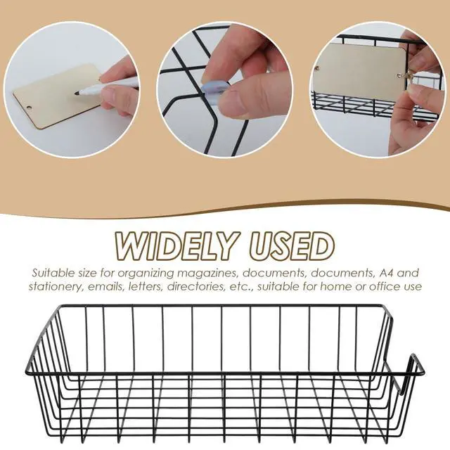 Alt view image 3 of 5 - 12 Pack Wire Paper Baskets for Organizing, Metal Desktop File Organizer, Office Document Storage Basket with Wooden Tags, Paper Trays for Classroom Home School Desktop, 14 x 10 x 3 Inch, Black
