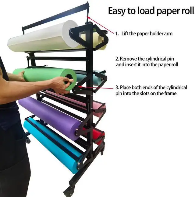 Alt view image 3 of 6 - Butcher Paper Roll Holder, Craft & Kraft Paper Rack Dispenser Stand and Cutter, Holds Eight 36-inch Rolls Suitable for Classrooms & Art (Paper Rolls Not Included)