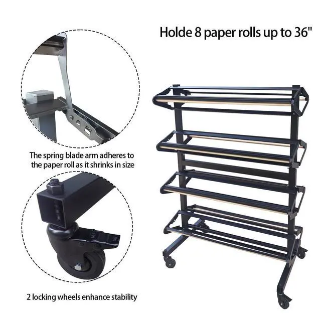 Alt view image 5 of 6 - Butcher Paper Roll Holder, Craft & Kraft Paper Rack Dispenser Stand and Cutter, Holds Eight 36-inch Rolls Suitable for Classrooms & Art (Paper Rolls Not Included)
