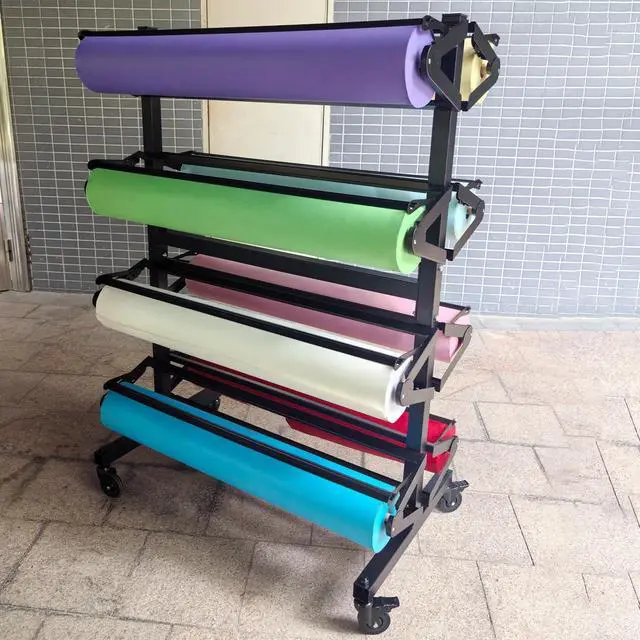 Alt view image 6 of 6 - Butcher Paper Roll Holder, Craft & Kraft Paper Rack Dispenser Stand and Cutter, Holds Eight 36-inch Rolls Suitable for Classrooms & Art (Paper Rolls Not Included)
