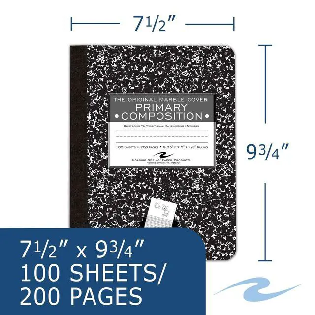 Alt view image 3 of 6 - Picture Story Composition Notebook, Primary Ruled Drawing & Writing Journal, 24 Pack, 9.75" x 7.5", 100 Sheets (200 Pages), Black Marble Hard Cover, Grade School Notebook