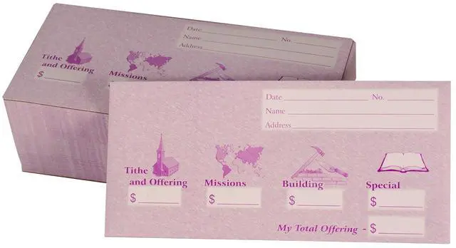 Main image of Church Offering/Tithe Donation Envelopes, Friendly Welcome Message, Missions, Building & Special, Simple Design, Easy-open Tab, Fits Bills & Checks - Purple - Box of 500