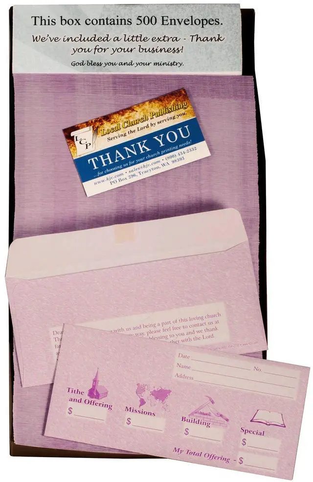 Alt view image 4 of 5 - Church Offering/Tithe Donation Envelopes, Friendly Welcome Message, Missions, Building & Special, Simple Design, Easy-open Tab, Fits Bills & Checks - Purple - Box of 500