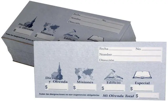 Main image of Sobres de Diezmos y Ofrendas para Iglesias, Designaciones Misiones, Edificio, y Especial, Diseño Simple y Azul (125, 250, or 500)