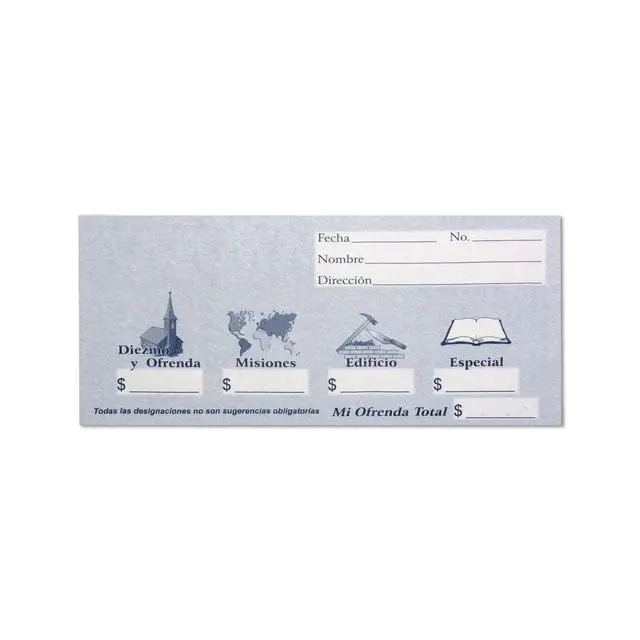 Alt view image 3 of 3 - Sobres de Diezmos y Ofrendas para Iglesias, Designaciones Misiones, Edificio, y Especial, Diseño Simple y Azul (125, 250, or 500)