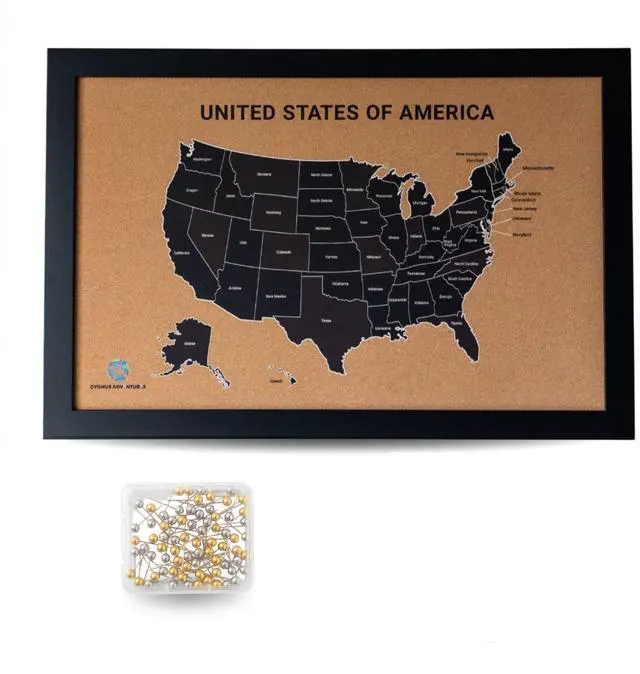 Main image of USA Travel Map With Pins for Wall Large 20x30 Framed Cork Pin Board, Push Pin United States Map with 50 Pins, All 50 States Travel Tracker, Gift for Travelers, Couples and Families