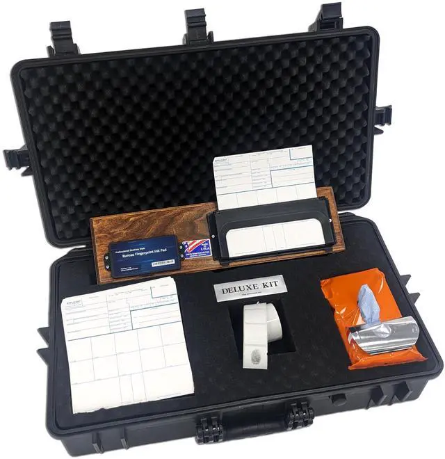 Main image of Deluxe FD-258 Fingerprinting Kit - / 250 FD-258 Cards/XL Size Fingerprint Ink Pad/Cardholder/ReTabs/Sturdy Carry Case