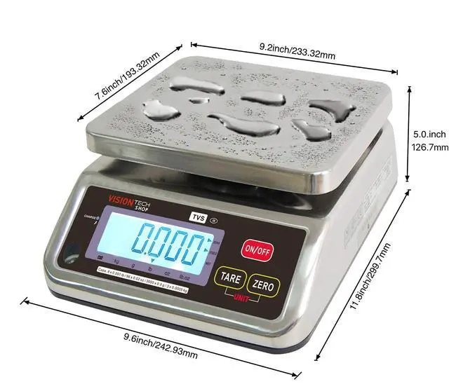 Alt view image 3 of 5 - TVS Portion Control Stainless Steel Washdown Scale, Lb/Oz/Kg/g Switchable, Low Profile Design, 12lb Capacity, 0.002lb Readability, Single Display, NTEP Legal for Trade, NSF Certified