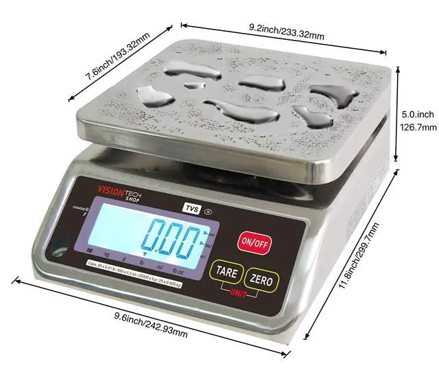 Alt view image 3 of 5 - TVS Portion Control Stainless Steel Washdown Scale, Lb/Oz/Kg/g Switchable, Low Profile Design, 60lb Capacity, 0.01lb Readability, Single Display, NTEP Legal for Trade, NSF Certified