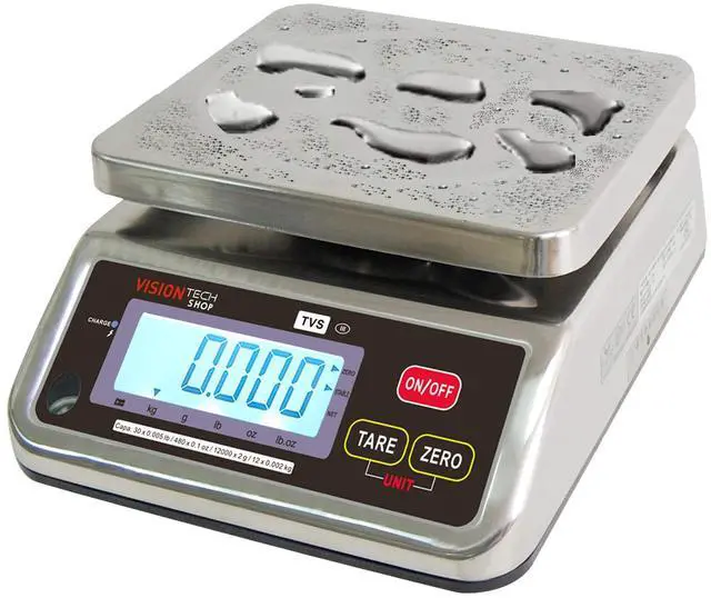 Main image of TVS Portion Control Stainless Steel Washdown Scale, Lb/Oz/Kg/g Switchable, Low Profile Design, 30lb Capacity, 0.005lb Readability, Single Display, NTEP Legal for Trade, NSF Certified