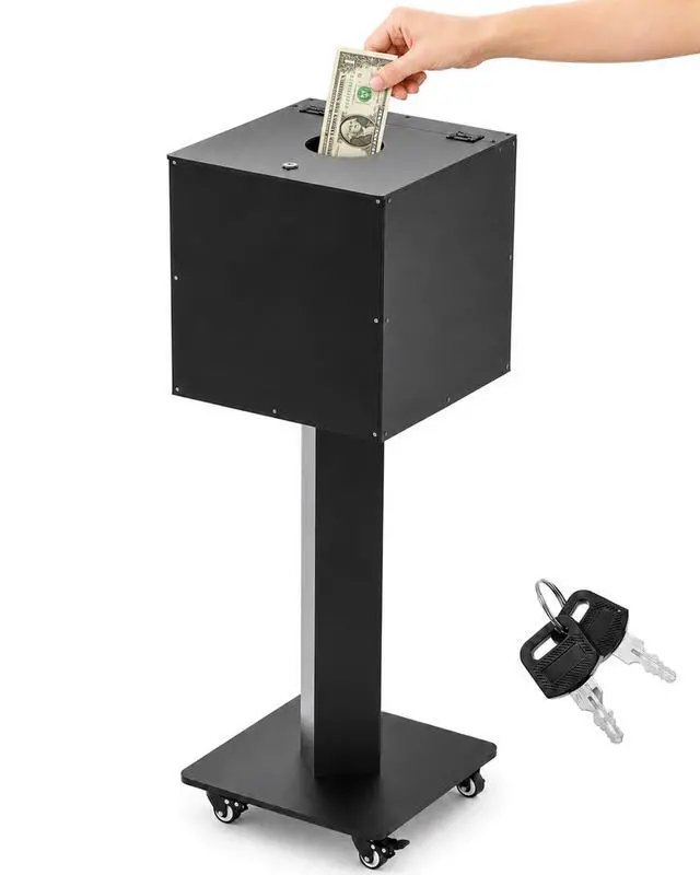 Main image of 13.8" Large Acrylic Raffle Ballot Donation Box with Stand & Wheels | Lockable Floor Standing Box with Lock & 2 Keys for Fundraisers, Church, School, Bingo - Holds 3,000 Tickets or 100 Balls