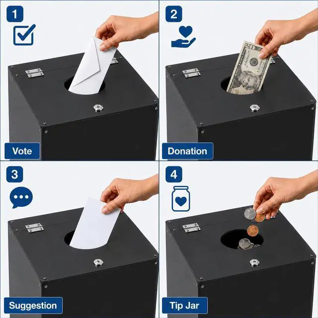 Alt view image 2 of 6 - 13.8" Large Acrylic Raffle Ballot Donation Box with Stand & Wheels | Lockable Floor Standing Box with Lock & 2 Keys for Fundraisers, Church, School, Bingo - Holds 3,000 Tickets or 100 Balls