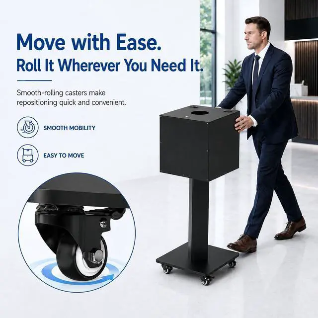 Alt view image 4 of 6 - 13.8" Large Acrylic Raffle Ballot Donation Box with Stand & Wheels | Lockable Floor Standing Box with Lock & 2 Keys for Fundraisers, Church, School, Bingo - Holds 3,000 Tickets or 100 Balls