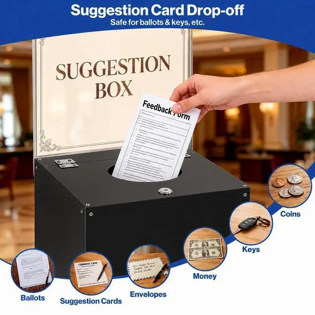 Alt view image 5 of 6 - 13.8" Large Acrylic Raffle Ballot Donation Box with Stand & Wheels | Lockable Floor Standing Box with Lock & 2 Keys for Fundraisers, Church, School, Bingo - Holds 3,000 Tickets or 100 Balls