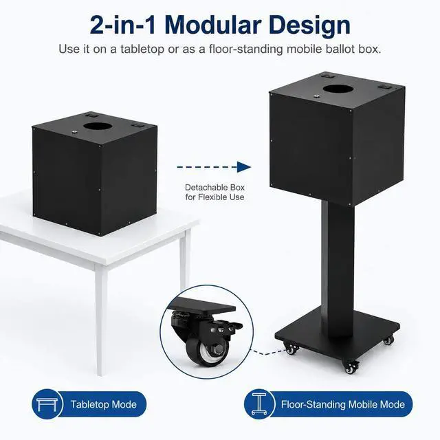 Alt view image 6 of 6 - 13.8" Large Acrylic Raffle Ballot Donation Box with Stand & Wheels | Lockable Floor Standing Box with Lock & 2 Keys for Fundraisers, Church, School, Bingo - Holds 3,000 Tickets or 100 Balls