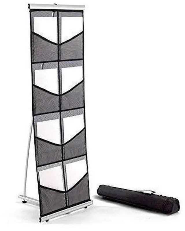 Main image of Mesh Brochure Holder - 1.8ft x 4.6ft Portable Literature Stand with 4 Pockets & Carrying Bag, Collapsible Literature Rack For Businesses, Standing Brochure Holder, Vendor Booth Supplies