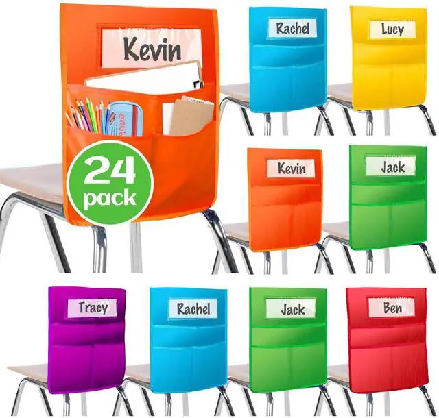 Main image of 16" x 20 Canvas Chairback Buddy Pocket Chart Seat Pocket Chart for Classroom K-2,Chair Seat Pocket Chart Storage,Classroom Organizer with 3 Chair Pockets and Student Name Tag,24 Pack