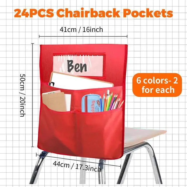 Alt view image 2 of 6 - 16" x 20 Canvas Chairback Buddy Pocket Chart Seat Pocket Chart for Classroom K-2,Chair Seat Pocket Chart Storage,Classroom Organizer with 3 Chair Pockets and Student Name Tag,24 Pack