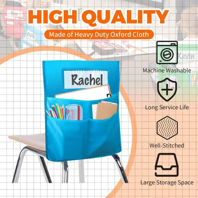 Alt view image 3 of 6 - 16" x 20 Canvas Chairback Buddy Pocket Chart Seat Pocket Chart for Classroom K-2,Chair Seat Pocket Chart Storage,Classroom Organizer with 3 Chair Pockets and Student Name Tag,24 Pack