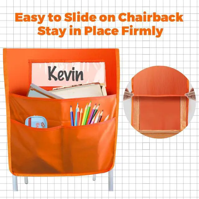 Alt view image 4 of 6 - 16" x 20 Canvas Chairback Buddy Pocket Chart Seat Pocket Chart for Classroom K-2,Chair Seat Pocket Chart Storage,Classroom Organizer with 3 Chair Pockets and Student Name Tag,24 Pack