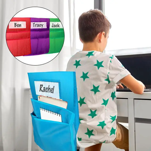 Alt view image 5 of 6 - 16" x 20 Canvas Chairback Buddy Pocket Chart Seat Pocket Chart for Classroom K-2,Chair Seat Pocket Chart Storage,Classroom Organizer with 3 Chair Pockets and Student Name Tag,24 Pack