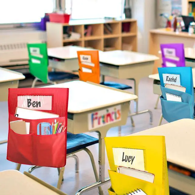 Alt view image 6 of 6 - 16" x 20 Canvas Chairback Buddy Pocket Chart Seat Pocket Chart for Classroom K-2,Chair Seat Pocket Chart Storage,Classroom Organizer with 3 Chair Pockets and Student Name Tag,24 Pack