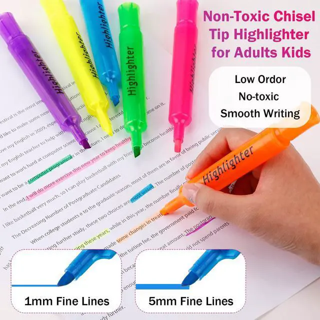 Alt view image 5 of 6 - 300 Pcs Highlighters Bulk Chisel Tip Tank Style Highlighters for School Classroom Assorted Color Fluorescent Pens for Office Shop