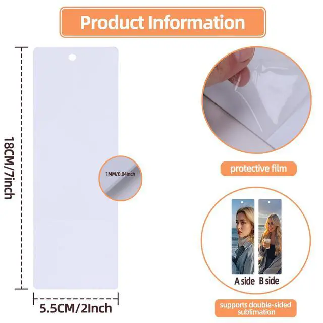 Alt view image 2 of 6 - Sublimation Bookmarks Blank Aluminum 50 PCS 2X7 Inch Metal 1MM Thick Larger Bookmark for Double-Side Heat Transfer Rectangle