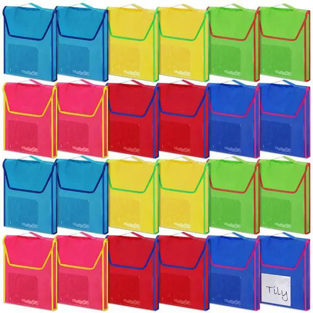 Main image of 24 Sets Book Pouches for Classroom in Bulk Book Bags with 15 Name Tag