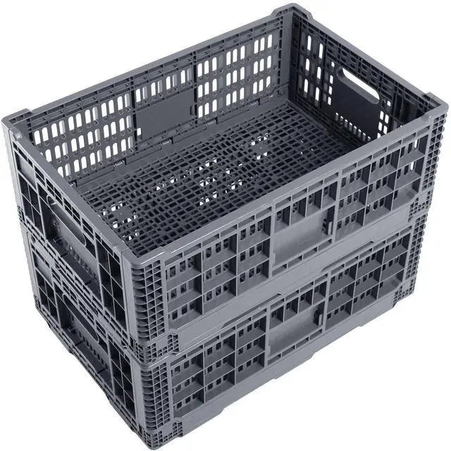 Main image of Collapsible Storage Crate, 52 Liter Heavy Duty Plastic Storage Box, Milk Crates Heavy Duty Transit Storage, Gray (2)