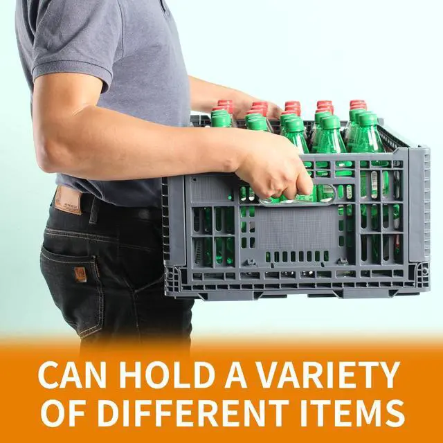 Alt view image 2 of 6 - Collapsible Storage Crate, 52 Liter Heavy Duty Plastic Storage Box, Milk Crates Heavy Duty Transit Storage, Gray (2)