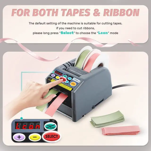 Alt view image 2 of 6 - Automatic Ribbon Dispenser, Electric Ribbon/Tape Cutting Machine, for 6-60mm Width, Max 999mm Length Available, Automatic Silicone Wheel Tape Dispenser