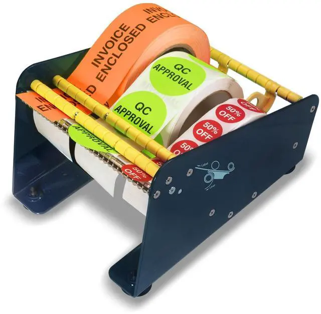 Main image of LD-618 Multi-Roll Metal Table Label Dispenser (Fits up to 6.5") | Sturdy metal dispenser with 4 non-slip suction cups. Removable dividers for multi-roll labels up to 6.5". Easy peeling