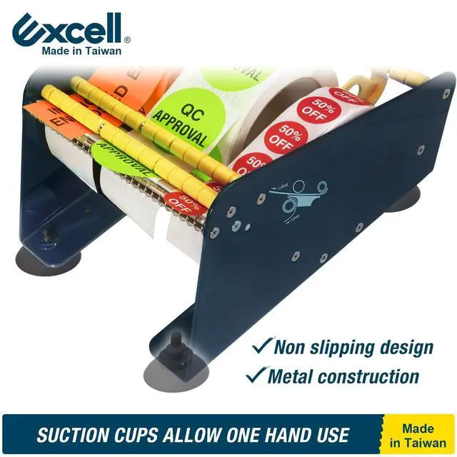 Alt view image 5 of 6 - LD-618 Multi-Roll Metal Table Label Dispenser (Fits up to 6.5") | Sturdy metal dispenser with 4 non-slip suction cups. Removable dividers for multi-roll labels up to 6.5". Easy peeling