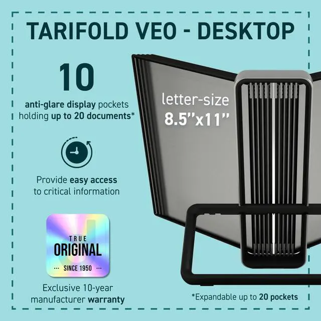 Alt view image 4 of 6 - Tarifold VEO Desktop Reference System, 10 Pockets, Black | Tarifold VEO Desktop Reference System, 10 Pockets, Black