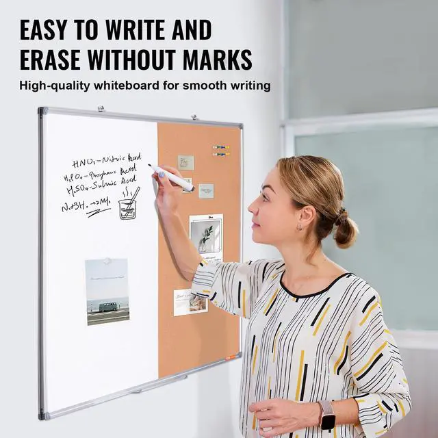 Alt view image 3 of 6 - 48"x 36" Whiteboard & Cork Board Combo with Aluminum Frame 2-in-1 Magnetic Dry Erase Bulletin Board for Wall Mount Ideal for School, Home, Office