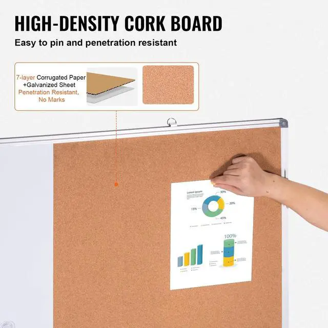 Alt view image 5 of 6 - 48"x 36" Whiteboard & Cork Board Combo with Aluminum Frame 2-in-1 Magnetic Dry Erase Bulletin Board for Wall Mount Ideal for School, Home, Office
