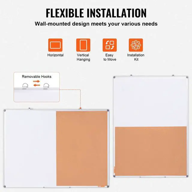 Alt view image 6 of 6 - 48"x 36" Whiteboard & Cork Board Combo with Aluminum Frame 2-in-1 Magnetic Dry Erase Bulletin Board for Wall Mount Ideal for School, Home, Office