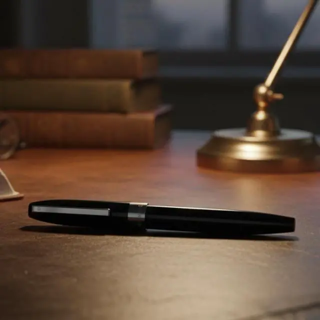 Alt view image 2 of 6 - Legacy 9064 Rollerball Pen, Glossy Black Finish with Chrome-Plated Trim, Medium Point, Includes Leather Pouch & Premium Gift Box, Luxury Writing Instrument