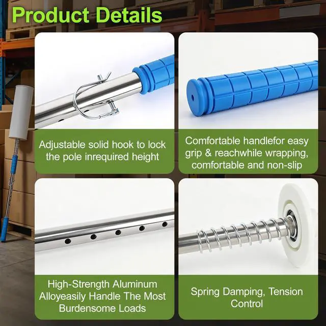 Alt view image 3 of 6 - 2pcs Stretch Film Dispenser Pole Holder, 48 Inch Heavy Duty Long Handle Stretch Wrap Dispenser, Fit Width 12" to 24" Rolls with 2" to 3" Core, for Industrial Grade and Packaging (Film Not Included)