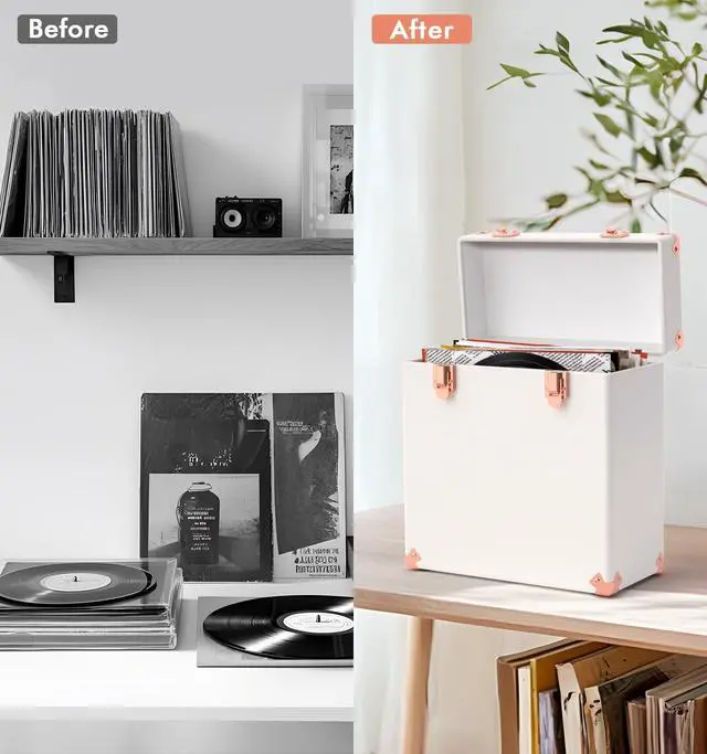 Alt view image 4 of 6 - Vinyl Storage and Carrying Case - Waterproof LP Caddy, Dustproof Portable Organizer, Collector's Showcase - Holds 50 7-12 Inch Records - Ideal for Theater Rooms and Rare Collections