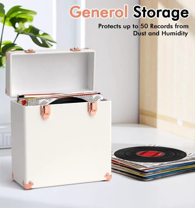 Alt view image 5 of 6 - Vinyl Storage and Carrying Case - Waterproof LP Caddy, Dustproof Portable Organizer, Collector's Showcase - Holds 50 7-12 Inch Records - Ideal for Theater Rooms and Rare Collections