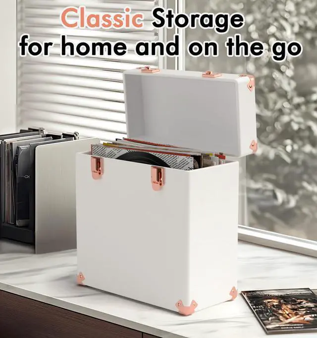 Alt view image 6 of 6 - Vinyl Storage and Carrying Case - Waterproof LP Caddy, Dustproof Portable Organizer, Collector's Showcase - Holds 50 7-12 Inch Records - Ideal for Theater Rooms and Rare Collections