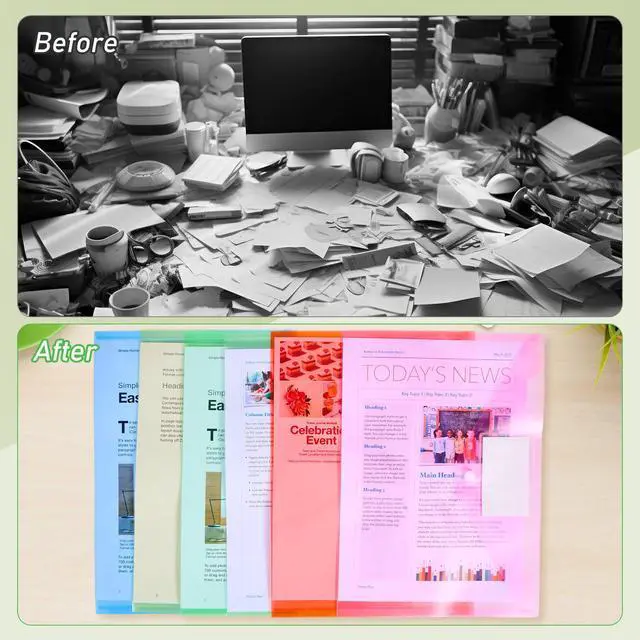 Alt view image 3 of 5 - 200 Pack Plastic Envelopes Clear Poly with Snap Button Closure Colored Document Folders Plastic Envelopes for Home Office School Work Organization Supplies 8 Colors, A4 Size (Label)