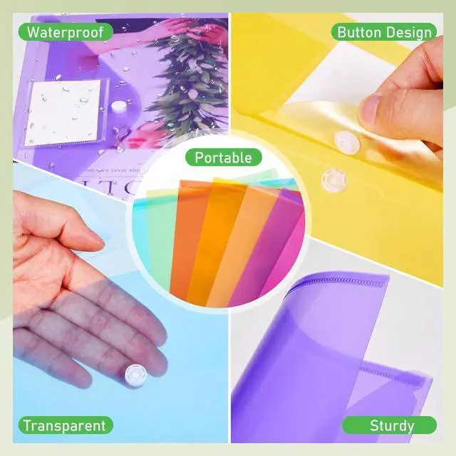 Alt view image 4 of 5 - 200 Pack Plastic Envelopes Clear Poly with Snap Button Closure Colored Document Folders Plastic Envelopes for Home Office School Work Organization Supplies 8 Colors, A4 Size (Label)